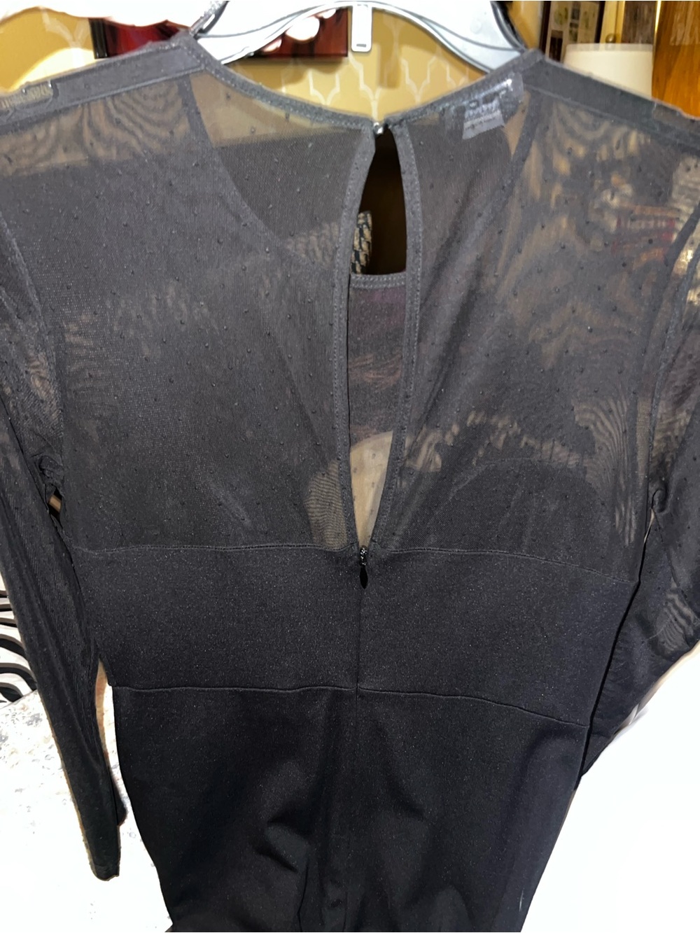Women's Black Sheer Mesh and Lace Long Sleeve Cat Suit - Picture 6 of 9